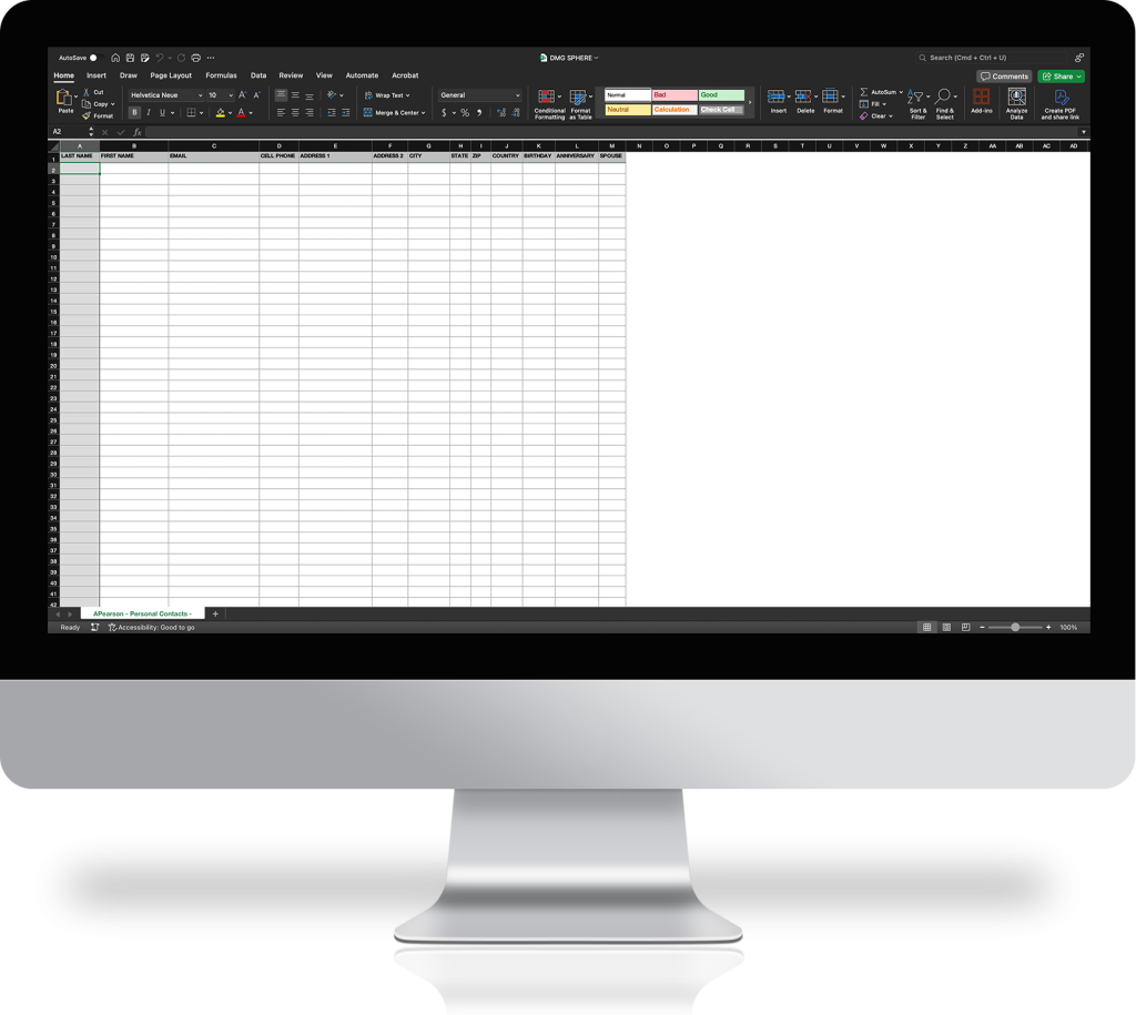 Contacts Database Table Setup Contact Database Templates - CB Tomlinson